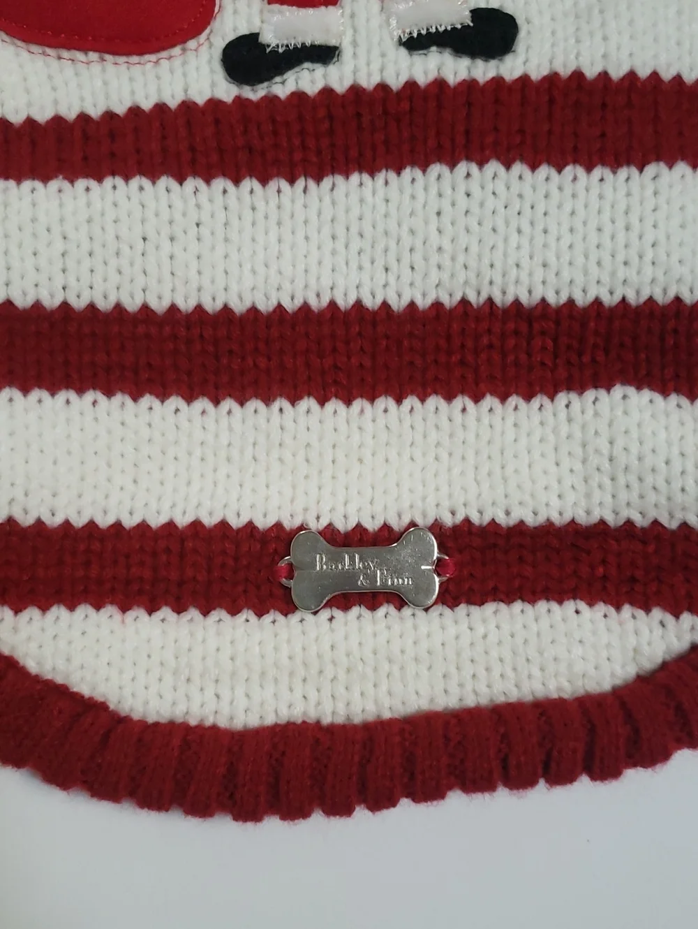 Barkley & Finn Red & White Striped Black Santa Holiday Dog Sweater, Large